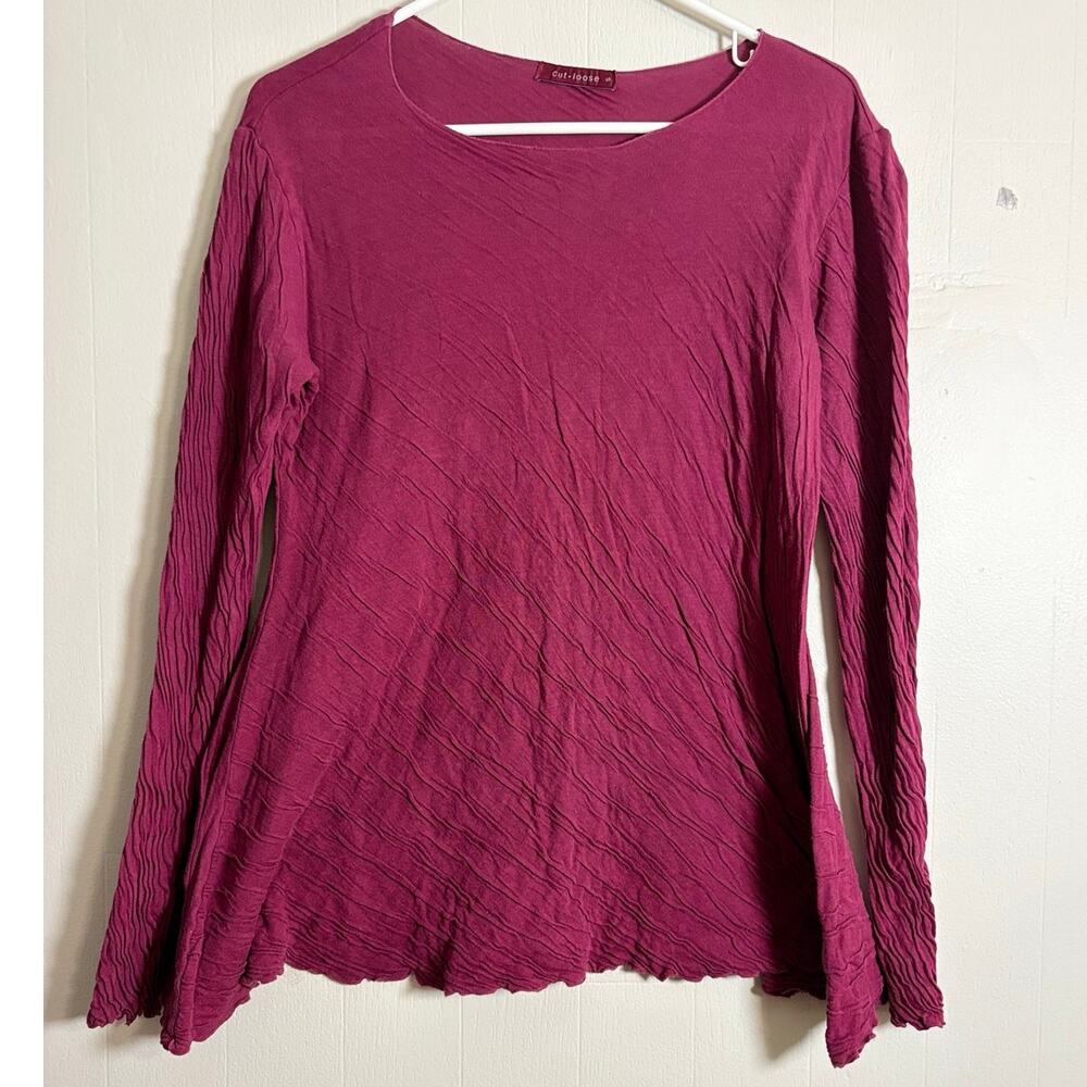 Cut Loose Small Round Neck Long Sleeve Crinkle Texture Shirt